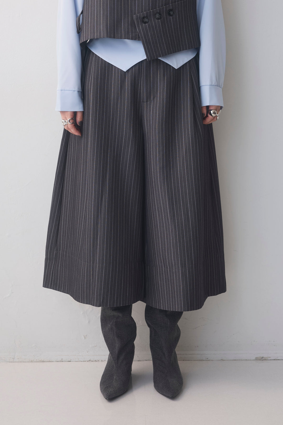 [予約]ピンストライプクロップドワイドパンツ