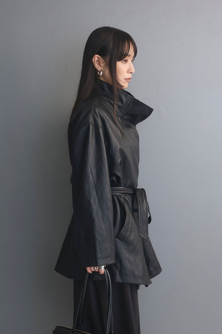 [予約]ソフトタッチシンセティックレザーハーフコート