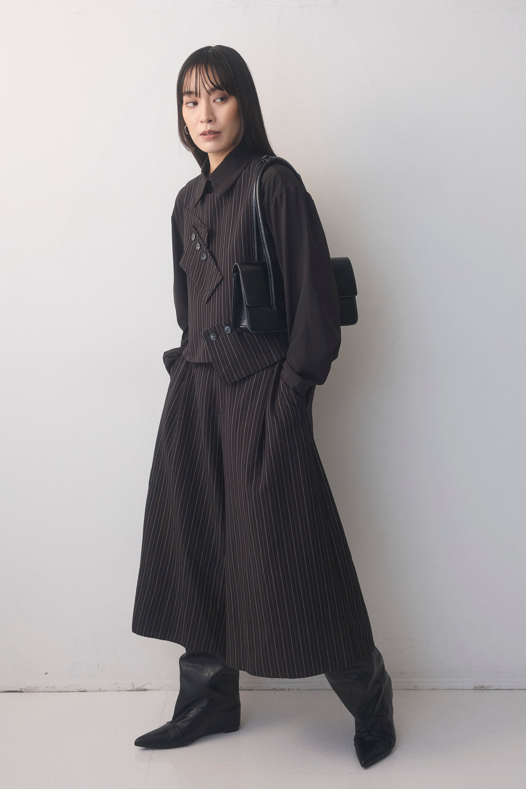 [予約]ピンストライプクロップドワイドパンツ