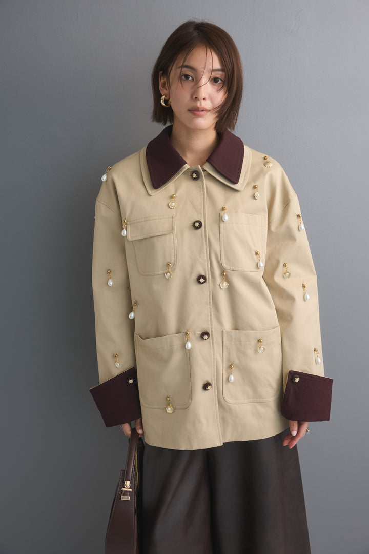 [予約/2点SET購入]ドロップチャームユーティリティジャケット+シンセティックレザーワイドパンツ