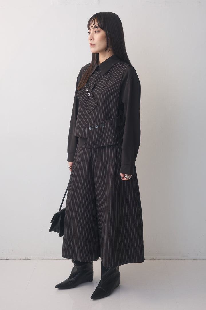 [予約/2点SET購入]ピンストライプカフスデザインベスト+ピンストライプクロップドワイドパンツ