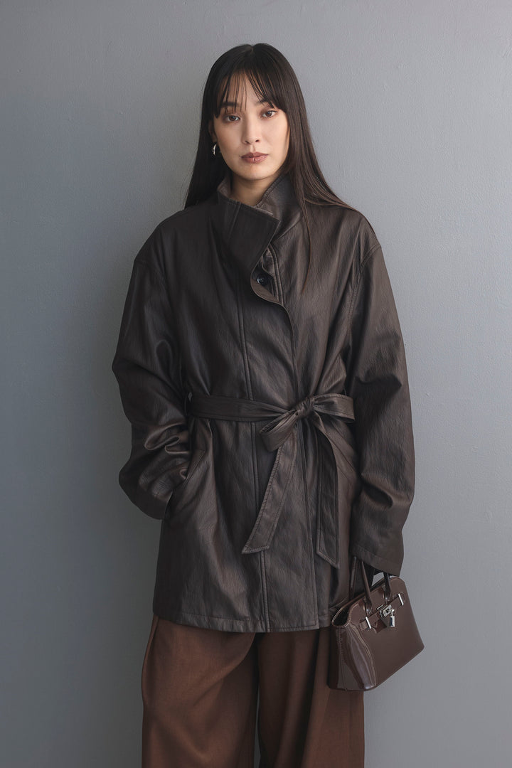 [予約]ソフトタッチシンセティックレザーハーフコート