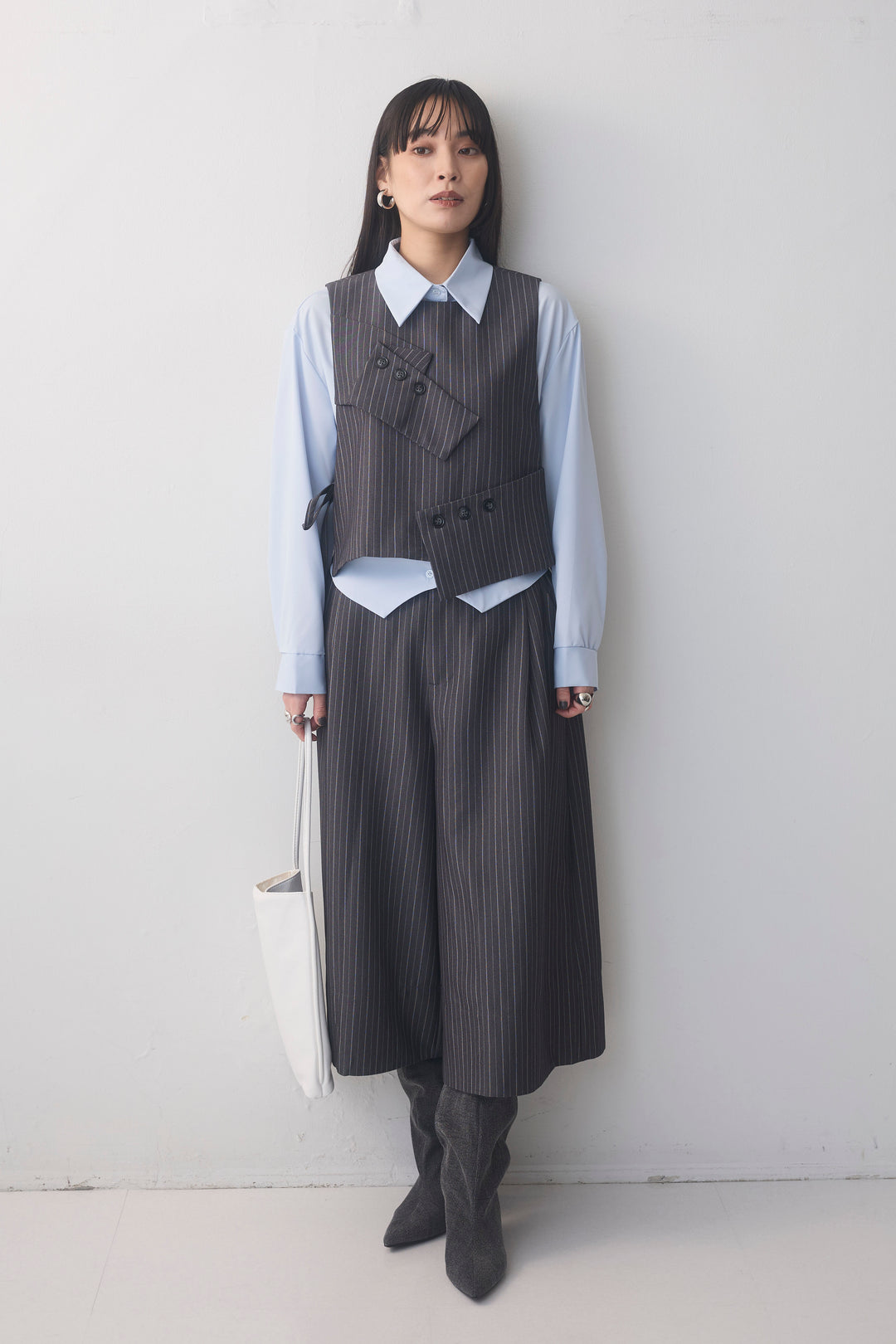 [予約]ピンストライプクロップドワイドパンツ