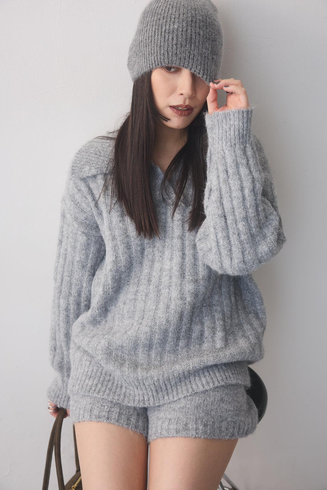 [予約]スキッパーリブニットセットアップ