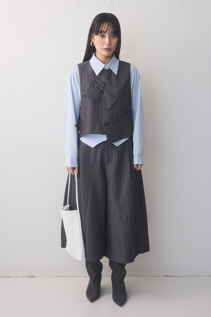 [予約/2点SET購入]ピンストライプカフスデザインベスト+ピンストライプクロップドワイドパンツ