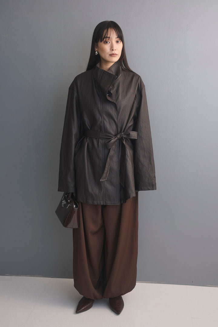 [予約]ソフトタッチシンセティックレザーハーフコート