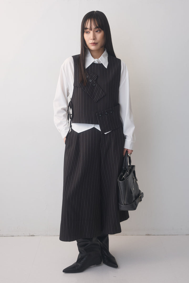 [予約/2点SET購入]ピンストライプカフスデザインベスト+ピンストライプクロップドワイドパンツ